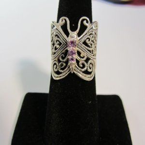 Sterling Amethyst Butterfly Ring  SZ 6+